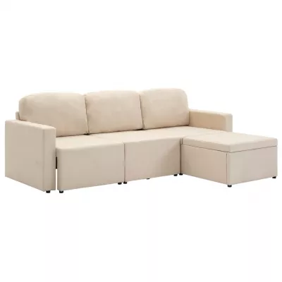 Canapea extensibilă modulară cu 3 locuri, crem, material textil