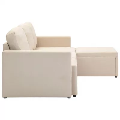 Canapea extensibilă modulară cu 3 locuri, crem, material textil