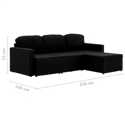 Canapea extensibilă modulară cu 3 locuri, negru, textil