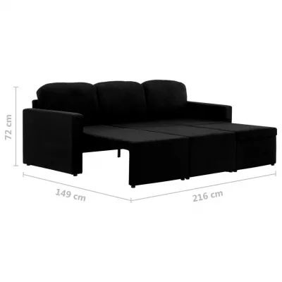 Canapea extensibilă modulară cu 3 locuri, negru, textil