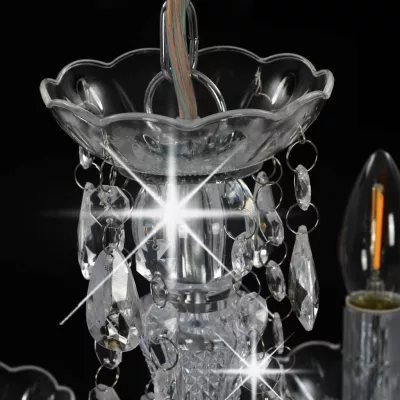Candelabru cu mărgele de cristal, argintiu, rotund, 5 x E14