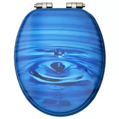 Capac WC inchidere silențioasă, albastru, MDF, picătură de apă