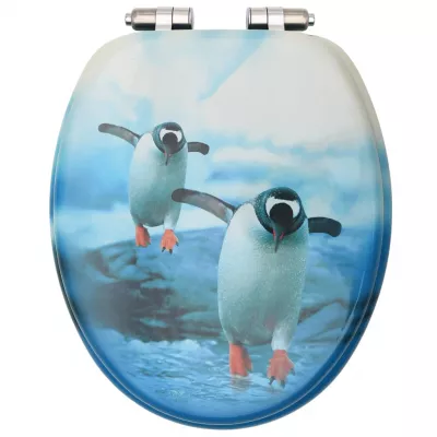 Capac WC cu inchidere silențioasă, MDF,  model pinguini