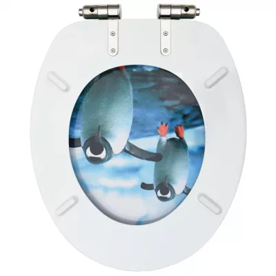 Capac WC cu inchidere silențioasă, MDF,  model pinguini