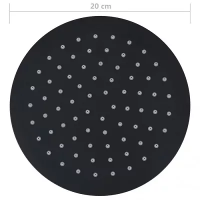 Cap de duș tip ploaie rotund, negru, 20 cm, oțel inoxidabil
