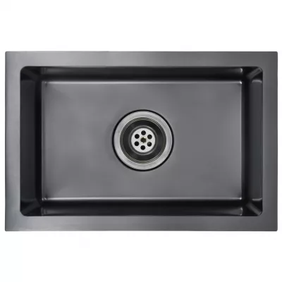 Chiuvetă bucătărie lucrată manual cu sită negru oțel inoxidabil