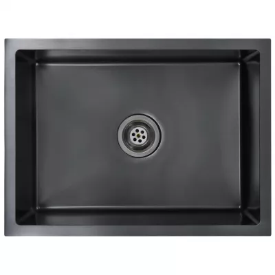 Chiuvetă bucătărie lucrată manual cu sită negru oțel inoxidabil