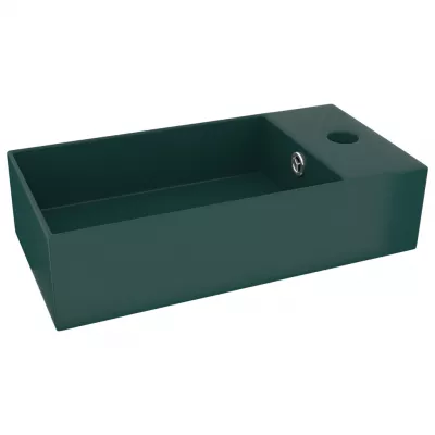 Chiuvetă de baie cu preaplin, verde inchis, ceramică