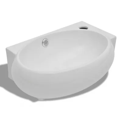 Chiuvetă de baie din ceramică, montare pe colț, alb