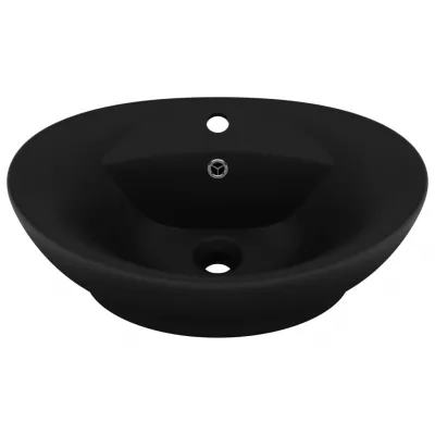 Chiuvetă lux cu preaplin, negru mat, 58,5x39 cm ceramică, oval