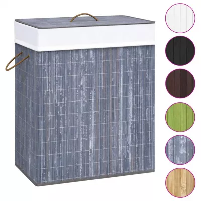 Coș de rufe din bambus, gri, 83 L