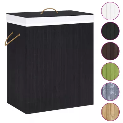 Coș de rufe din bambus, negru, 83 L