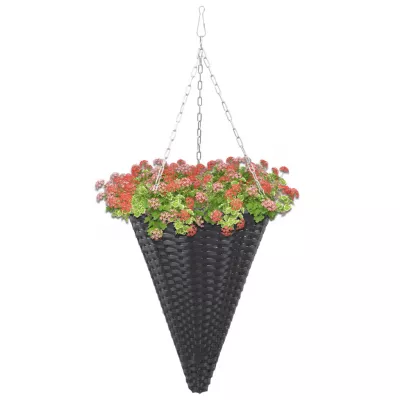 Coșuri de flori suspendate, 2 buc., negru, poliratan