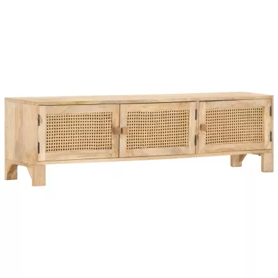 Comodă TV, 140x30x40 cm, lemn mango &amp; trestie de zahăr naturală