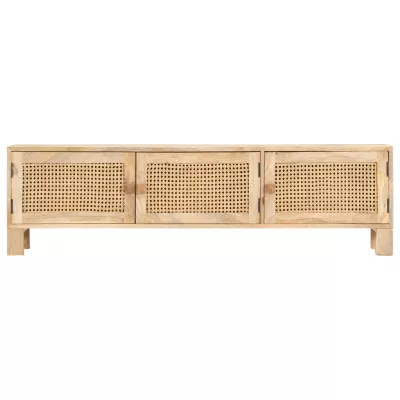 Comodă TV, 140x30x40 cm, lemn mango &amp; trestie de zahăr naturală