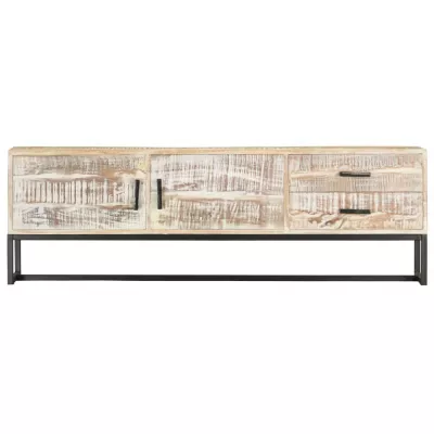 Comodă TV, 140 x 30 x 45 cm, alb, lemn masiv de acacia