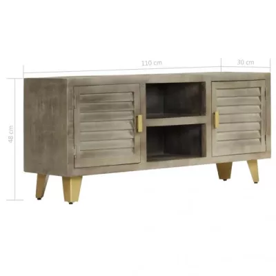 Comodă TV, gri, 110x30x48 cm, lemn masiv mango & alamă