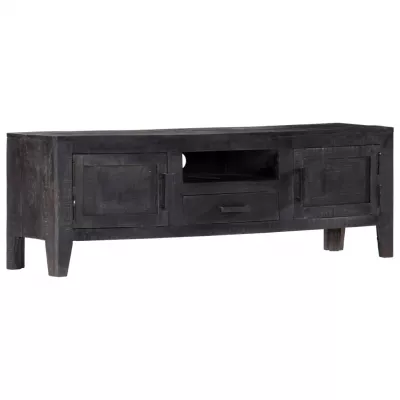 Comodă TV, negru, 118 x 30 x 40 cm, lemn masiv de mango