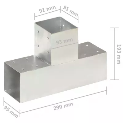 Conectori de grindă, 4 buc, formă T, 91x91 mm, metal galvanizat