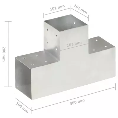 Conectori grindă, formă T, 4 buc, 101x101 mm, metal galvanizat