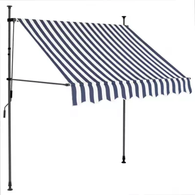 Copertină retractabilă manual cu LED, albastru &amp; alb, 100 cm