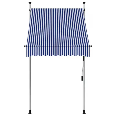 Copertină retractabilă manual, dungi albastru și alb, 100 cm
