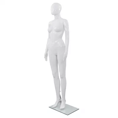 Corp manechin feminin, cu suport din sticlă, Alb lucios 175 cm