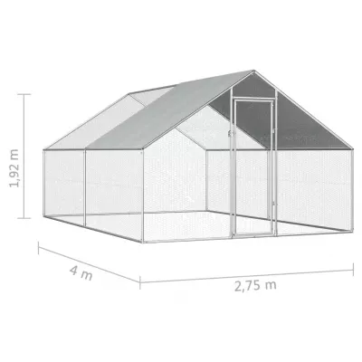Coteț de exterior pentru păsări, 2,75x4x1,92 m, oțel galvanizat