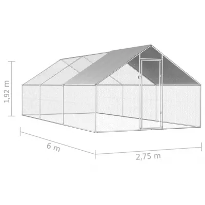Coteț de exterior pentru păsări, 2,75x6x1,92 m, oțel galvanizat