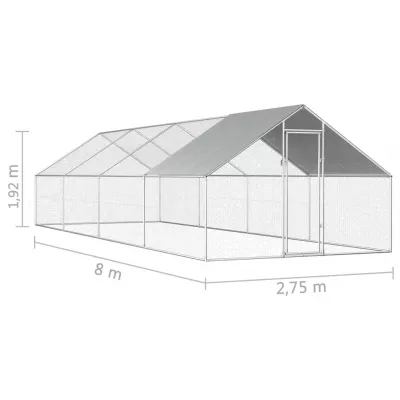 Coteț de exterior pentru păsări, 2,75x8x1,92 m, oțel galvanizat