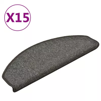 Covorașe pentru trepte scară, 15 buc., gri inchis, 65x24x4 cm