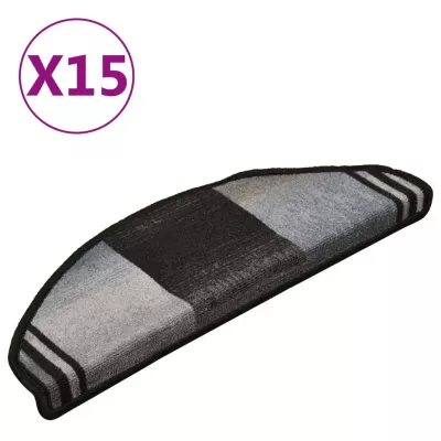 Covorașe scări autoadezive, 15 buc., negru și gri, 65x21x4 cm