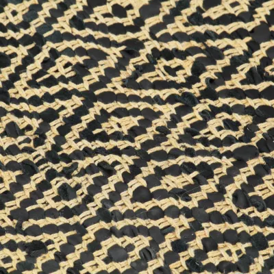 Covor Chindi țesut manual, negru, 120 x 170 cm, bumbac și piele