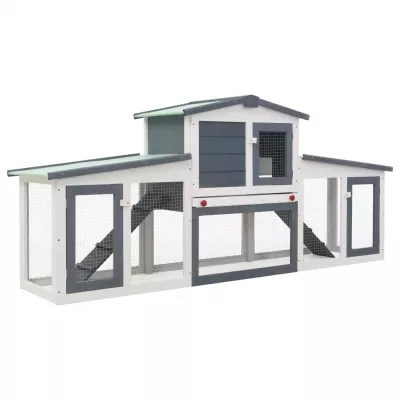 Cușcă exterior pentru iepuri mare, gri&amp;alb, 204x45x85 cm, lemn