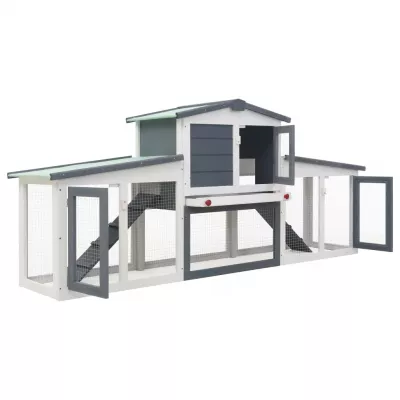 Cușcă exterior pentru iepuri mare, gri&amp;alb, 204x45x85 cm, lemn