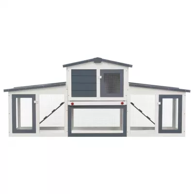 Cușcă exterior pentru iepuri mare, gri&amp;alb, 204x45x85 cm, lemn