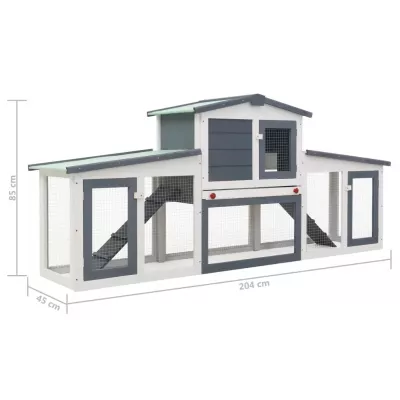 Cușcă exterior pentru iepuri mare, gri&amp;alb, 204x45x85 cm, lemn