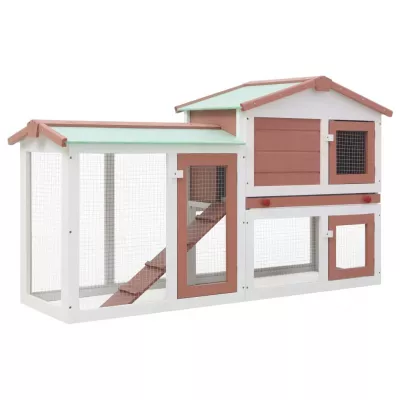 Cușcă exterior pentru iepuri mare maro&amp;alb 145x45x85 cm lemn