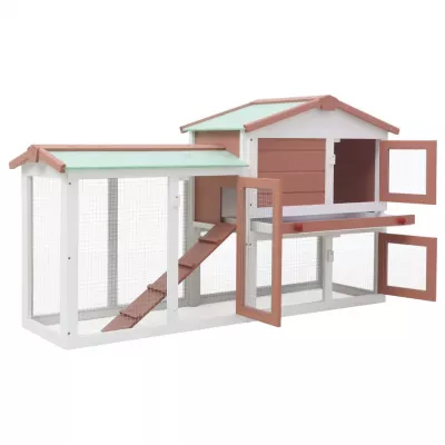 Cușcă exterior pentru iepuri mare maro&amp;alb 145x45x85 cm lemn