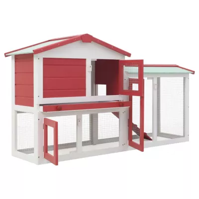 Cușcă exterior pentru iepuri mare roșu&amp;alb 145x45x85 cm lemn