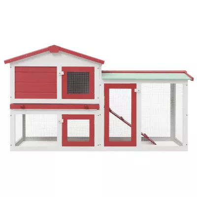 Cușcă exterior pentru iepuri mare roșu&amp;alb 145x45x85 cm lemn