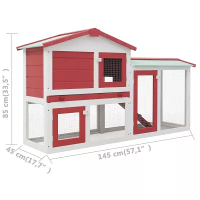 Cușcă exterior pentru iepuri mare roșu&amp;alb 145x45x85 cm lemn