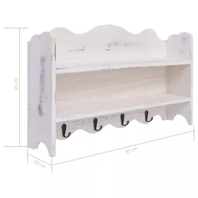 Cuier de perete, alb, 50 x 10 x 30 cm, lemn