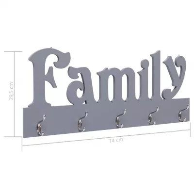 Cuier de perete FAMILY, gri, 74 x 29,5 cm