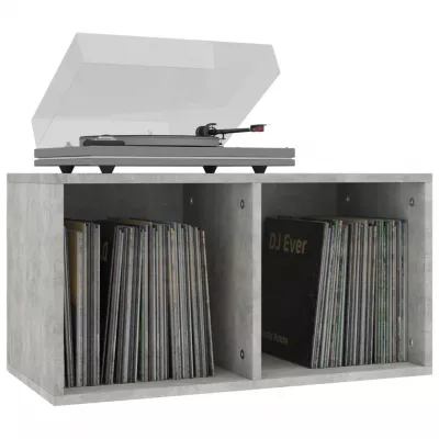 Cutie de depozitare vinyl-uri, gri beton, 71 x 34 x 36 cm, PAL