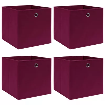 Cutii depozitare, 4 buc., roșu inchis, 32x32x32 cm, textil