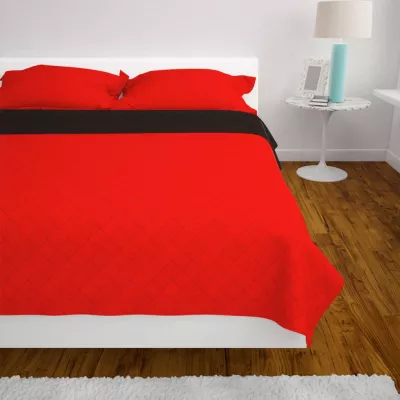 Cuvertură matlasată cu două fețe, 220 x 240 cm, roșu și negru