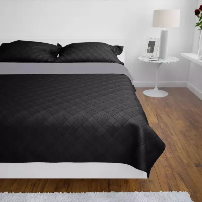 Cuvertură matlasată cu două fețe, 230 x 240 cm, negru/gri