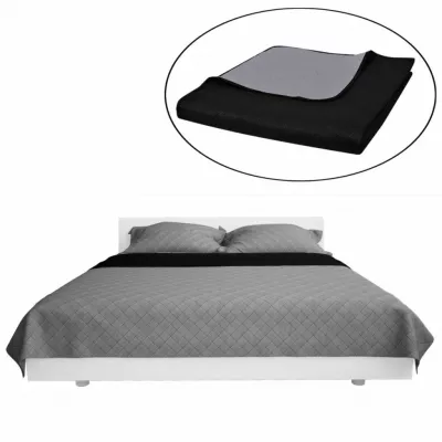Cuvertură matlasată cu doua fețe 170 x 210 cm, Negru/gri