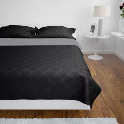 Cuvertură matlasată doua fețe Negru/Gri 220 x 240 cm